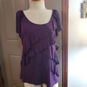 New York & Company Deep Purple Ruffled Blouse